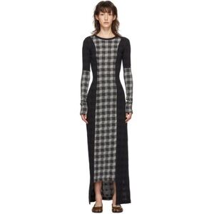 MAISON MARGIELA Women's Black Checkered Long Sleeve Wool Maxi Dress Size 2 NEW
